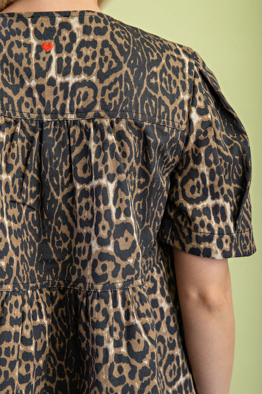 Leopard Babydoll Denim Top