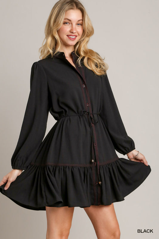 Pink Stitch Black Dress