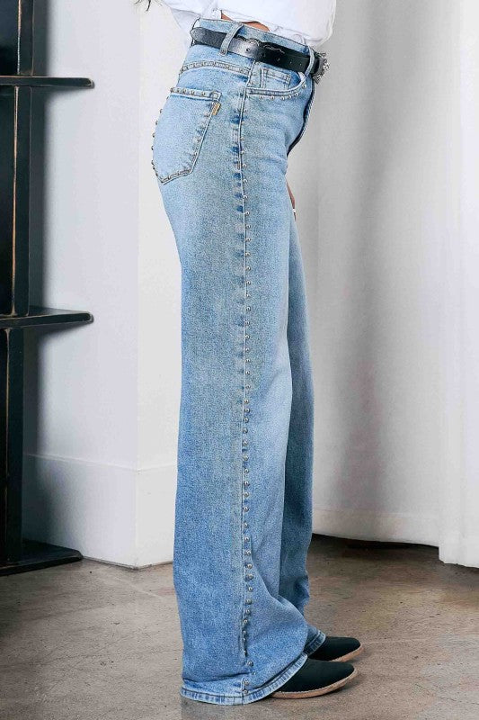 Studded wideleg denim