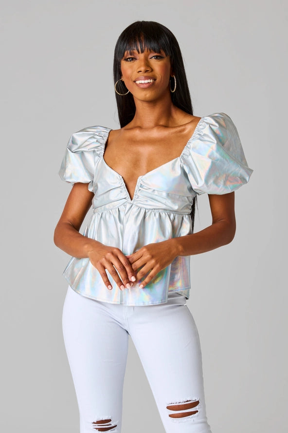 Iridescent peplum top