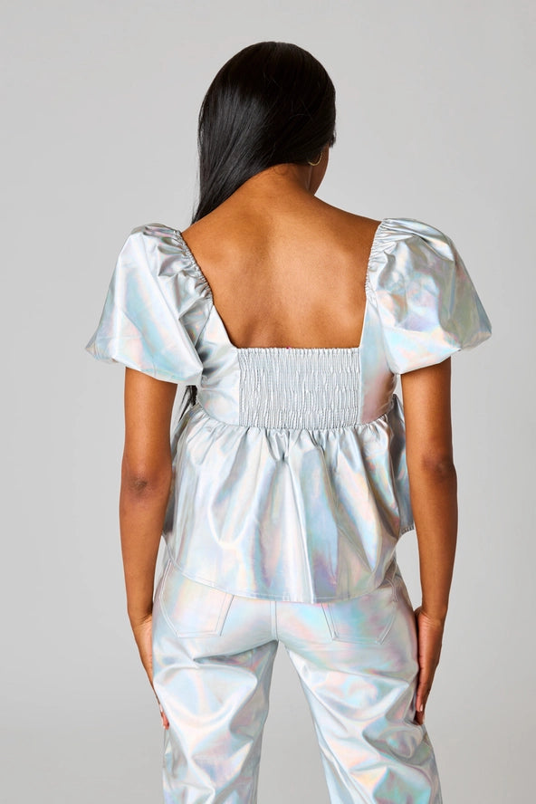 Iridescent peplum top