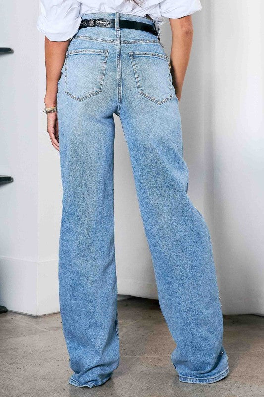 Studded wideleg denim