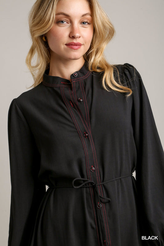 Pink Stitch Black Dress