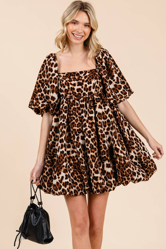 Leopard Babydoll Mini Dress