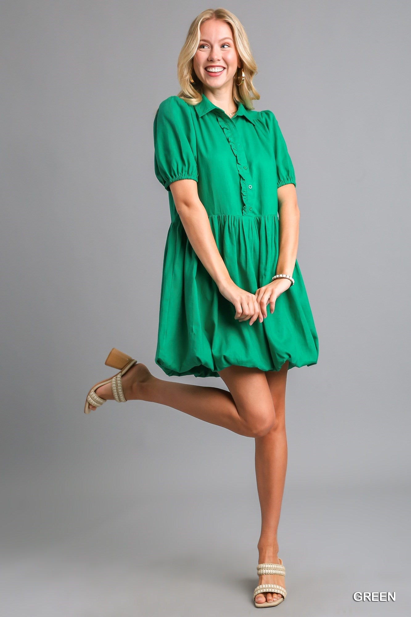 green bubble dress COMBINATION - Olive 26 1/2 Fabric Self Sage Green Bubble-Hem Dress -