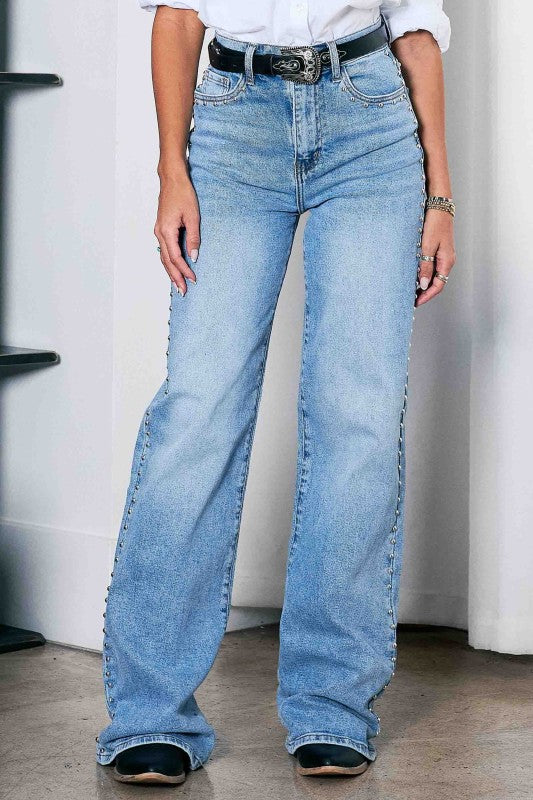 Studded wideleg denim