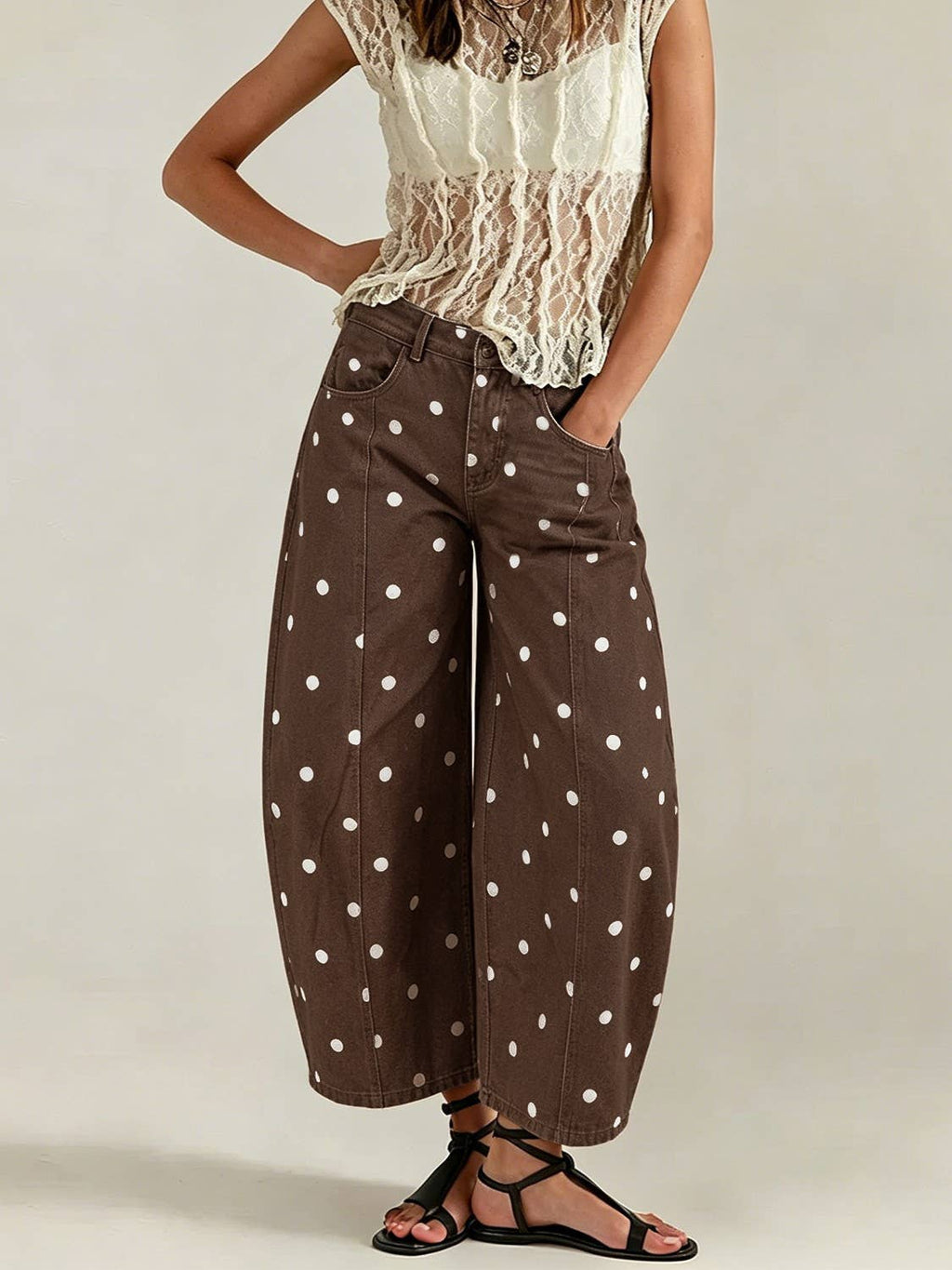 Polka Dot Curved Cropped Jean