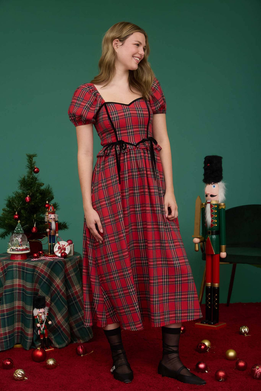 PLAID PUFF SLEEVE DRESS