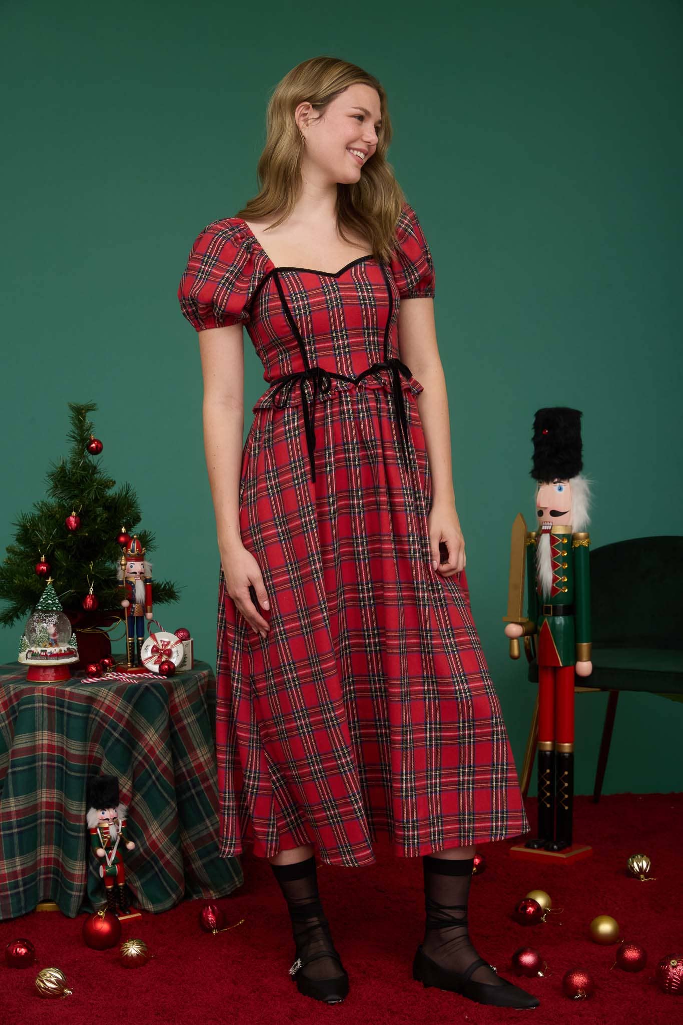 PLAID PUFF SLEEVE DRESS