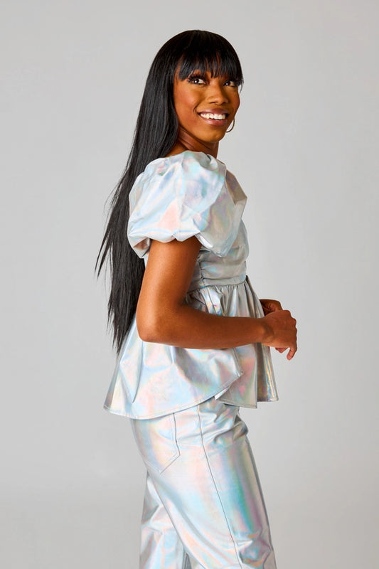 Iridescent peplum top