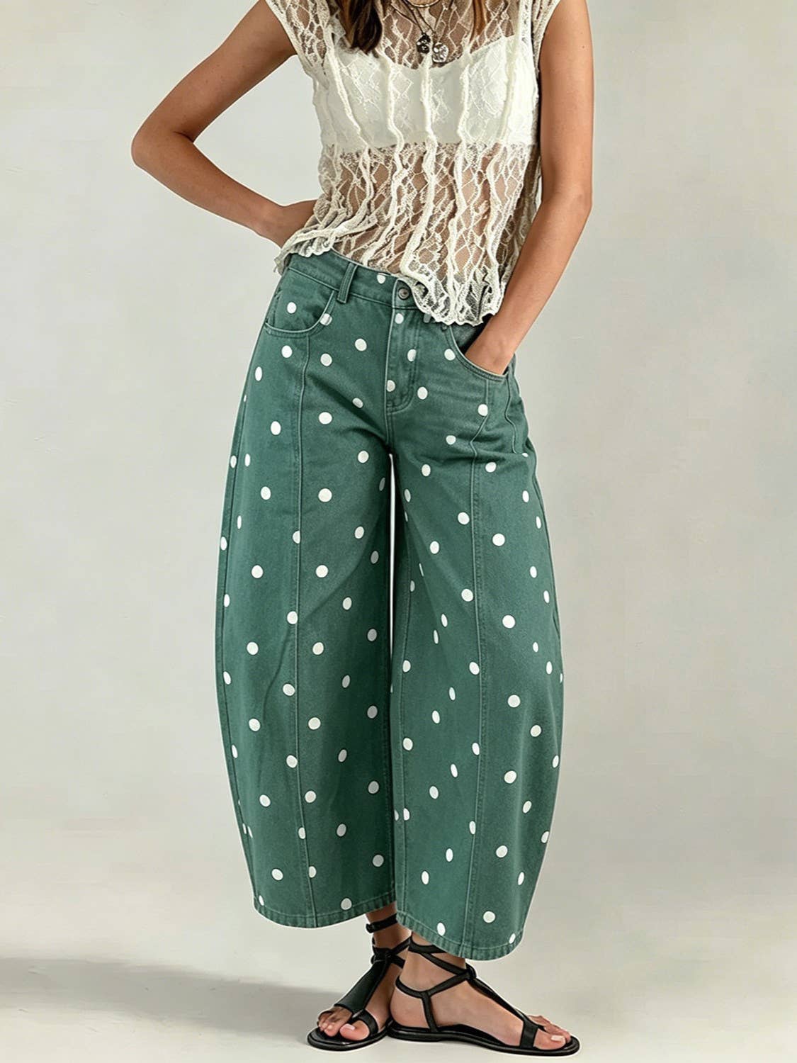 Polka Dot Curved Cropped Jean